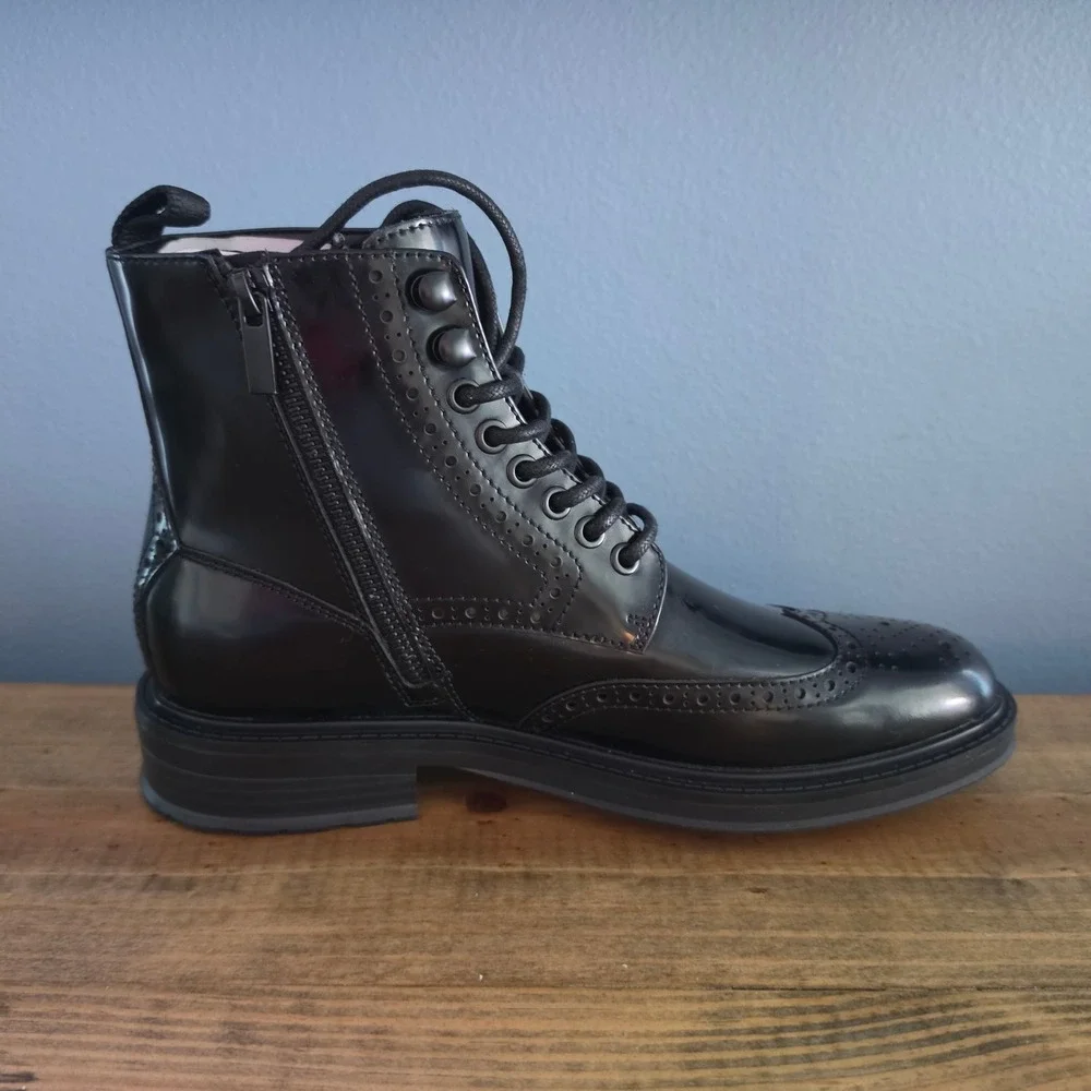 Vince Camuto Mens Jaycob Wingtip Boots Black Leather Lace Up Side Zip 8M